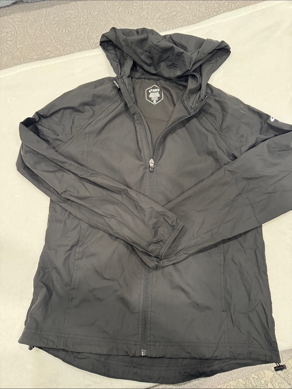 ASICS Black Hooded Packable Lightweight Jacket